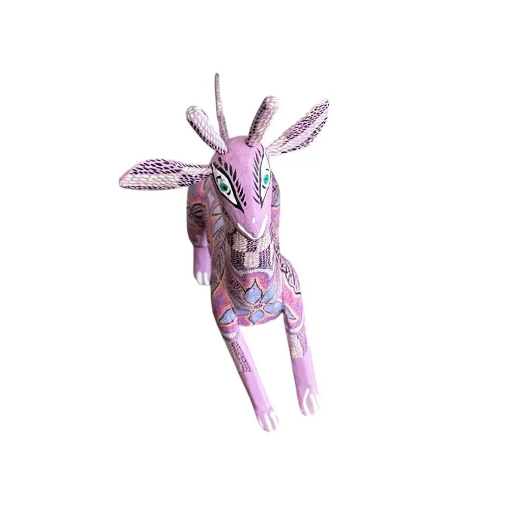 Oaxacan Wood Carved Giraffe Alebrije Mexican Folk Art Signed Mireya Sosa Purple